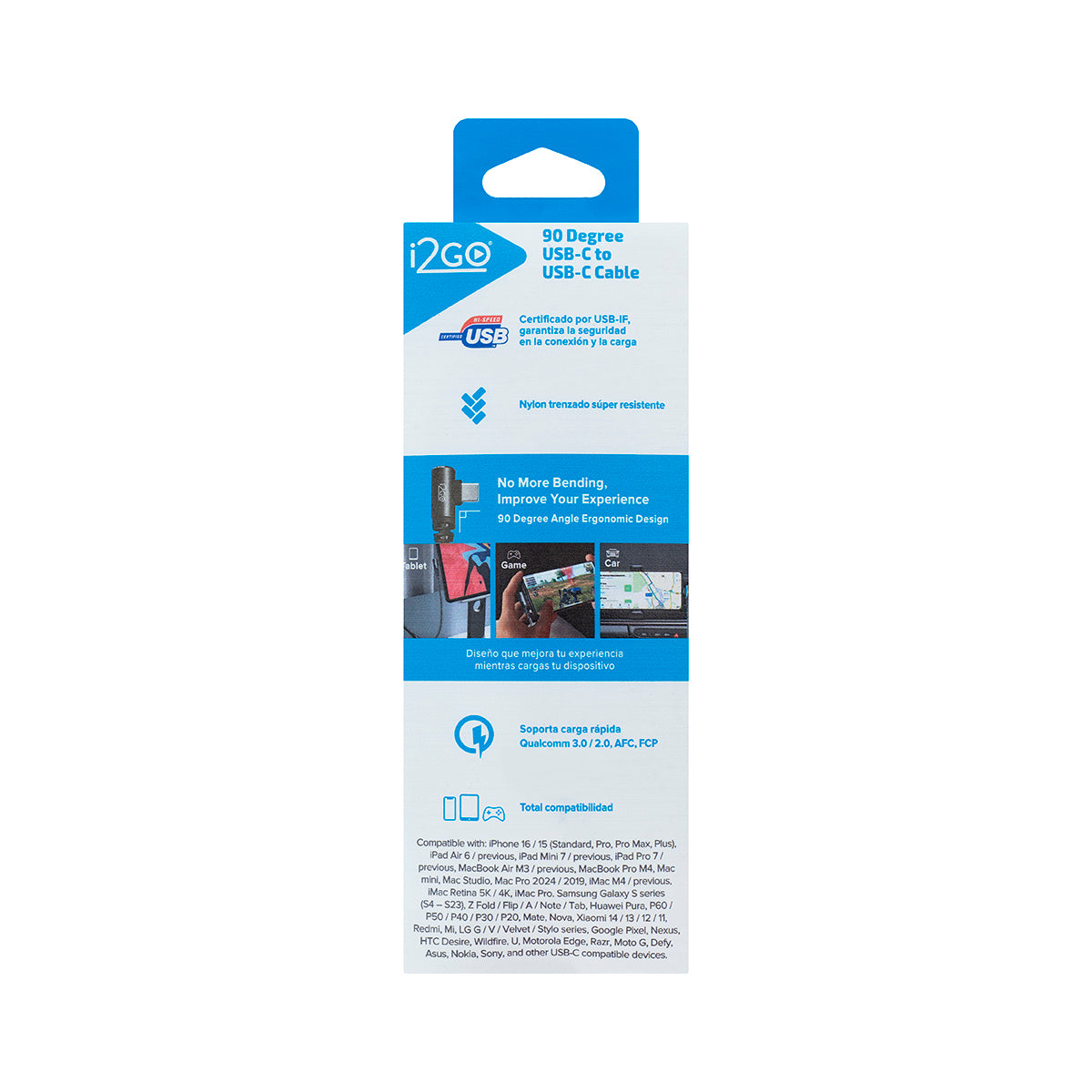 Cable USB-C a USB-C Diseño 90° 1.8m